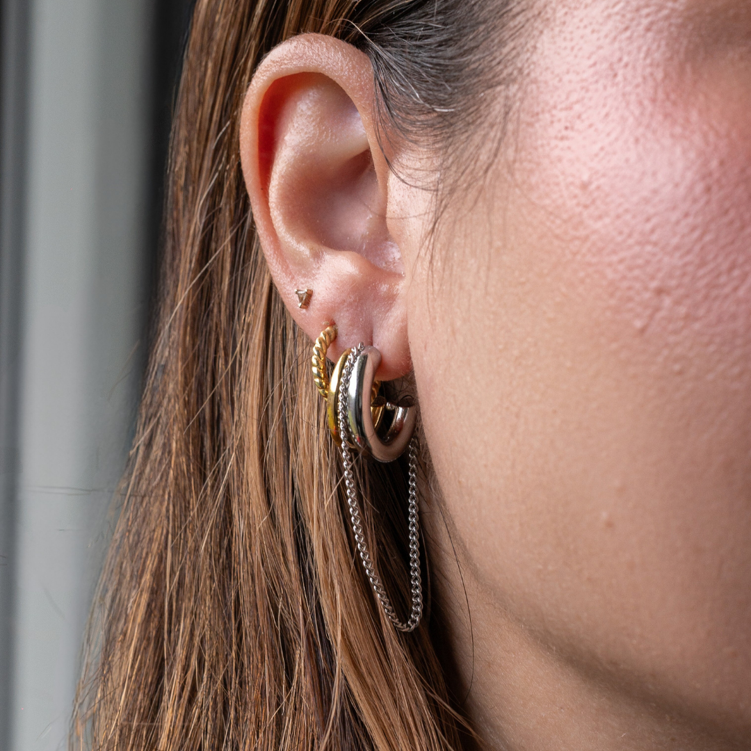 Juntos ⟡ Two-tone Double Hoop & Chain Earrings