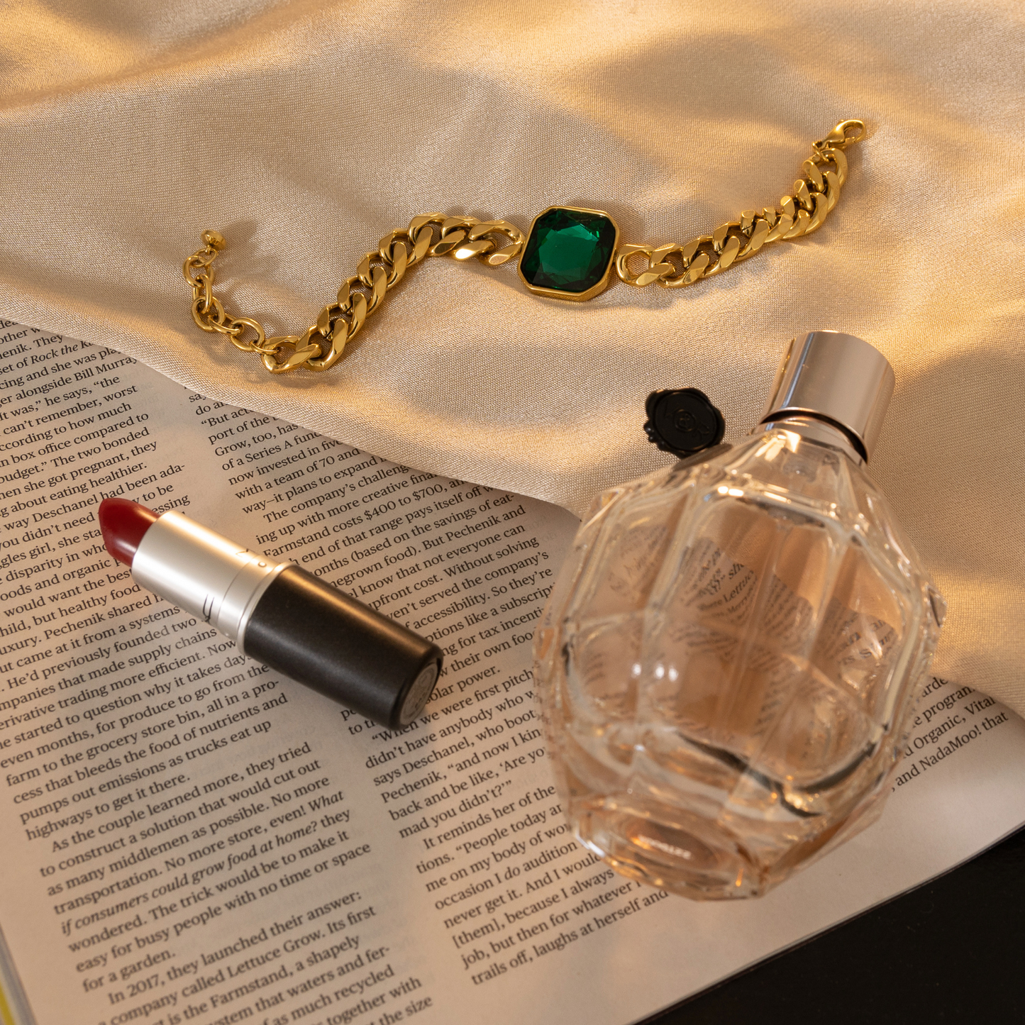 Sueños ⟡ Green Cuban Chain Bracelet