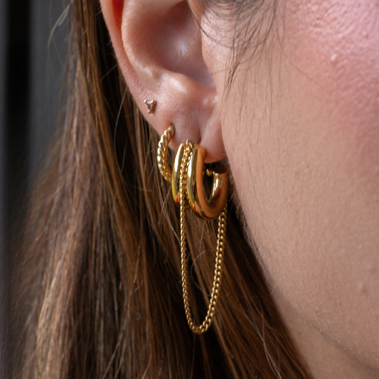 Juntos ⟡ Gold-tone Double Hoop & Chain Earrings