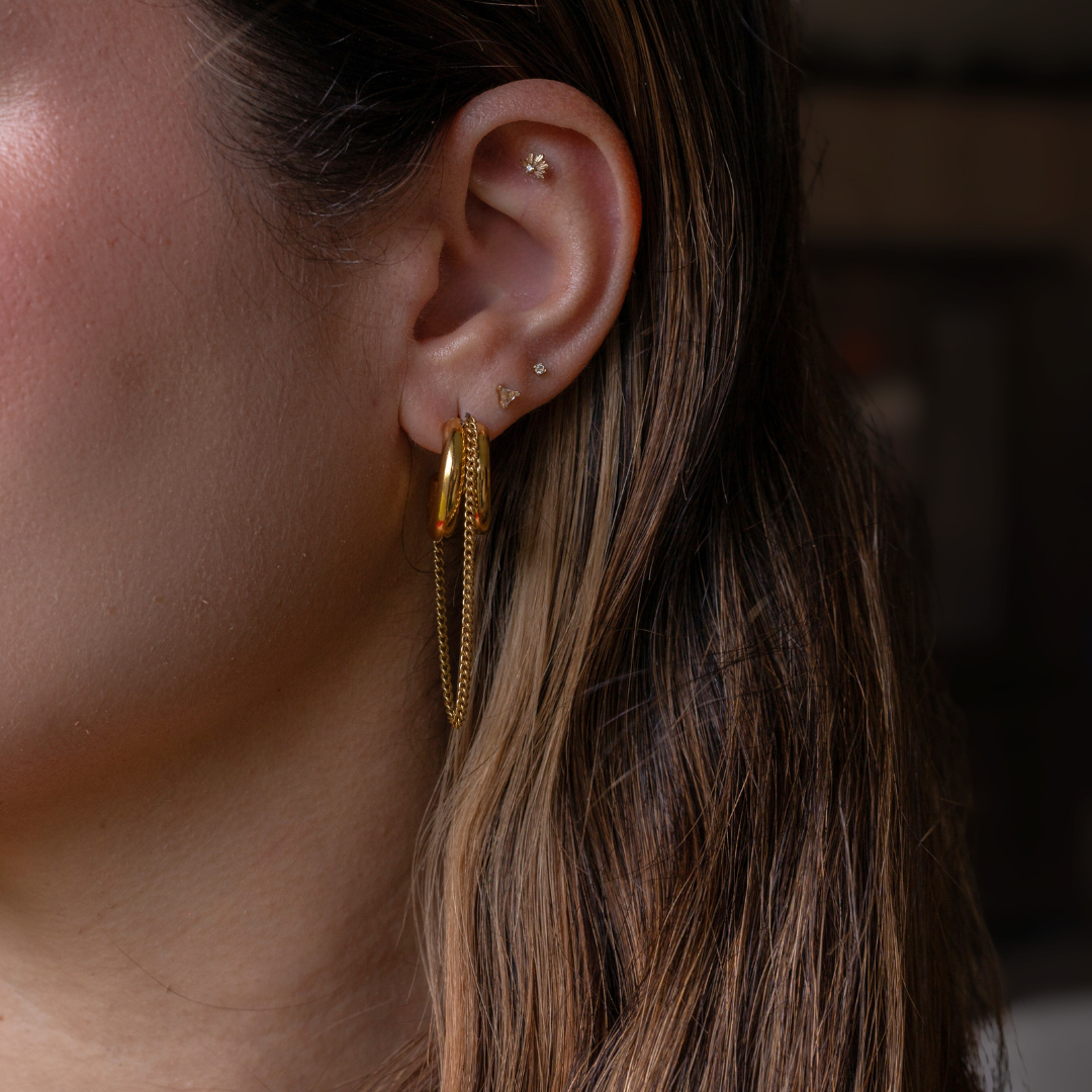 Juntos ⟡ Gold-tone Double Hoop & Chain Earrings