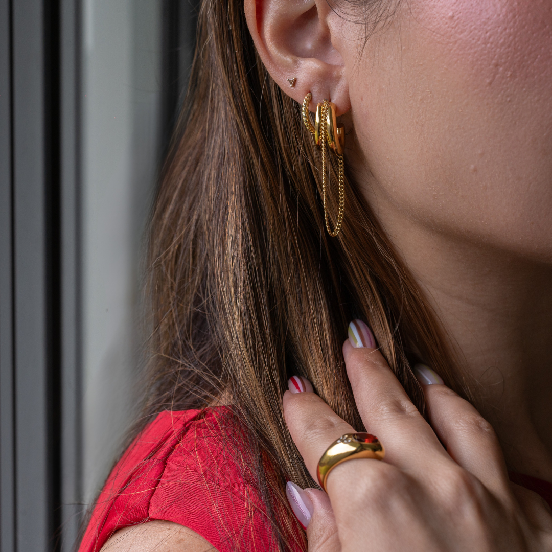 Juntos ⟡ Gold-tone Double Hoop & Chain Earrings