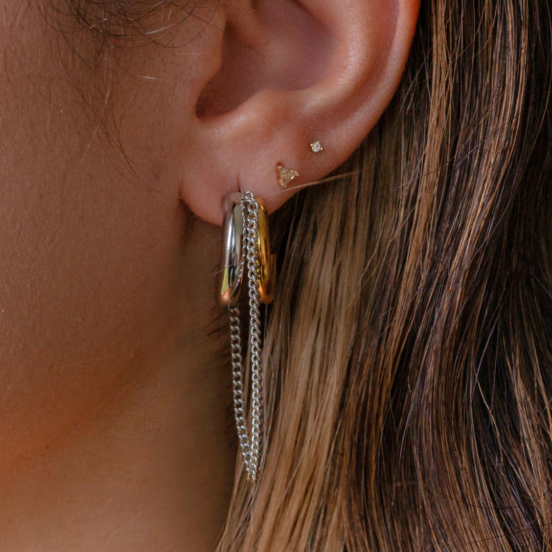 Juntos ⟡ Two-tone Double Hoop & Chain Earrings