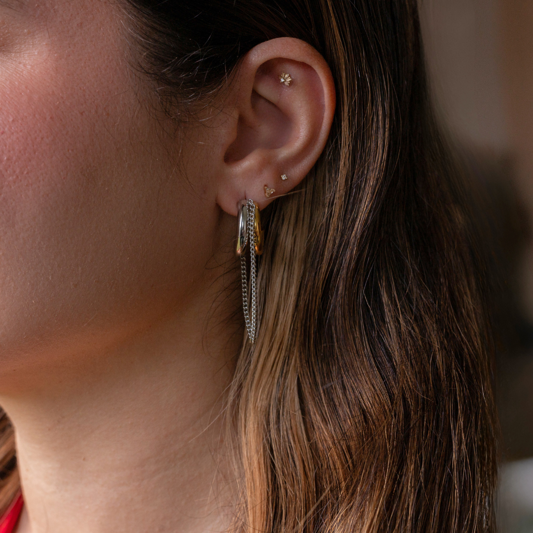 Juntos ⟡ Two-tone Double Hoop & Chain Earrings